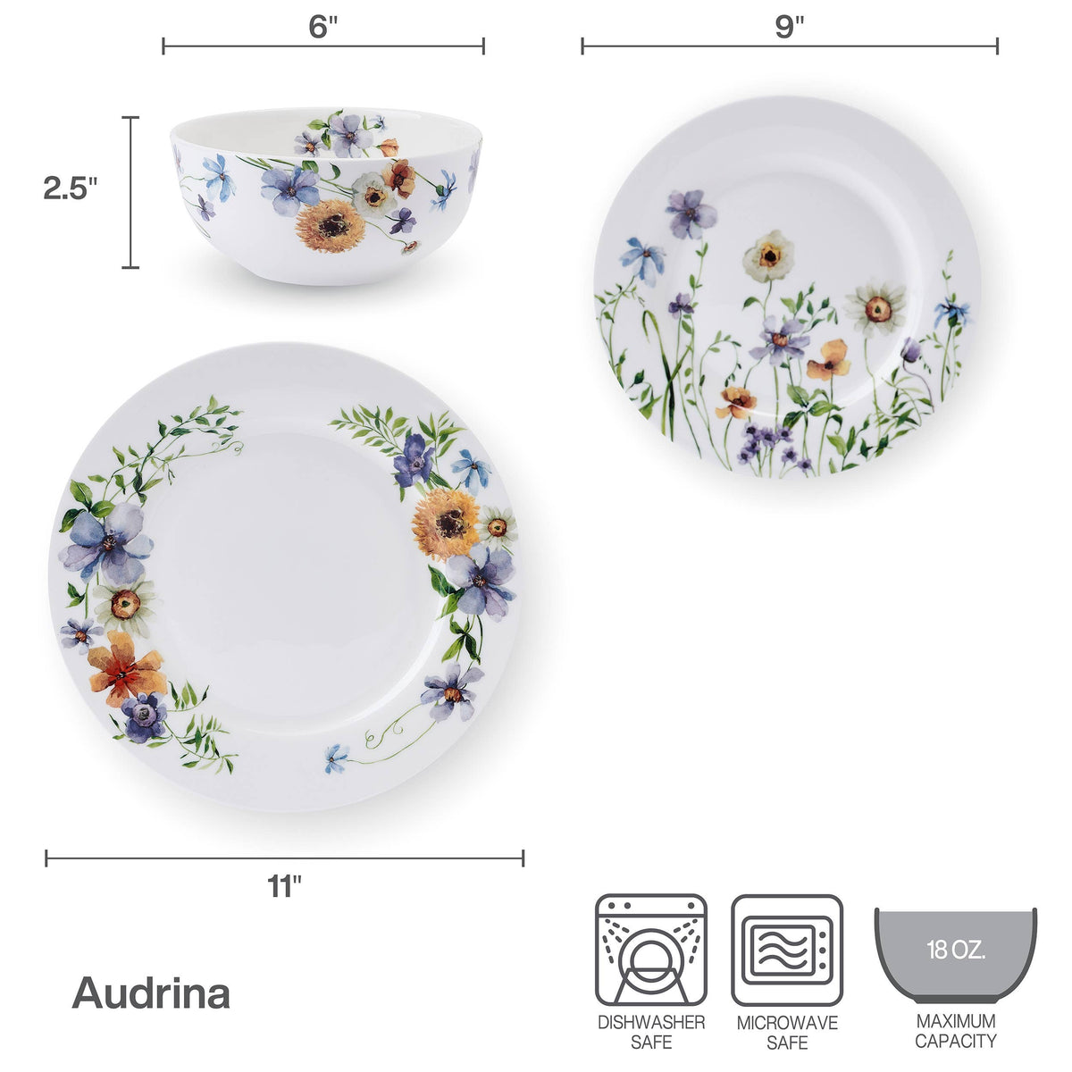 Audrina 12-Piece Bone China Dinnerware Set, Service for 4