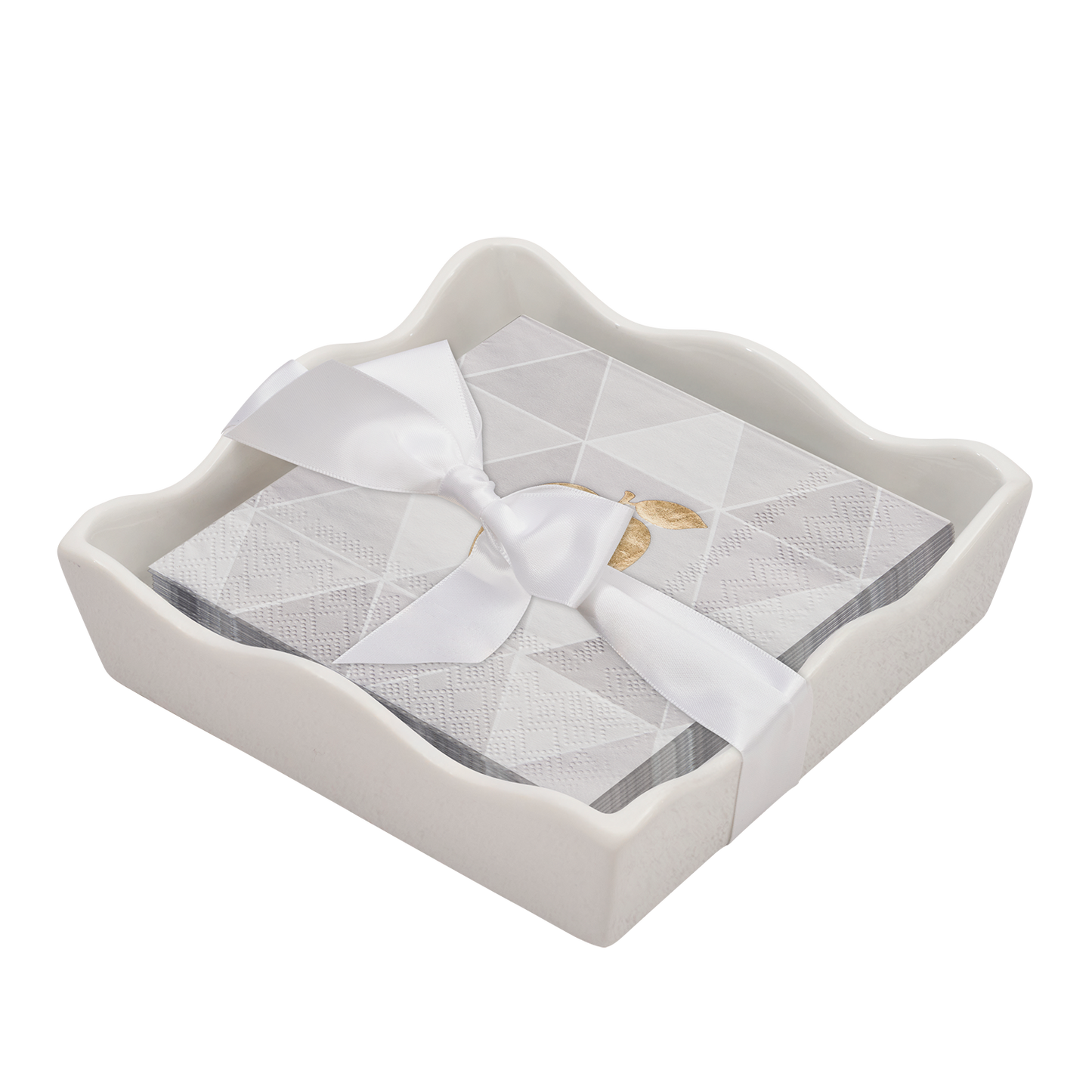 Ceramic Wave Napkin Tray with Cocktail Napkin - Golden Apple