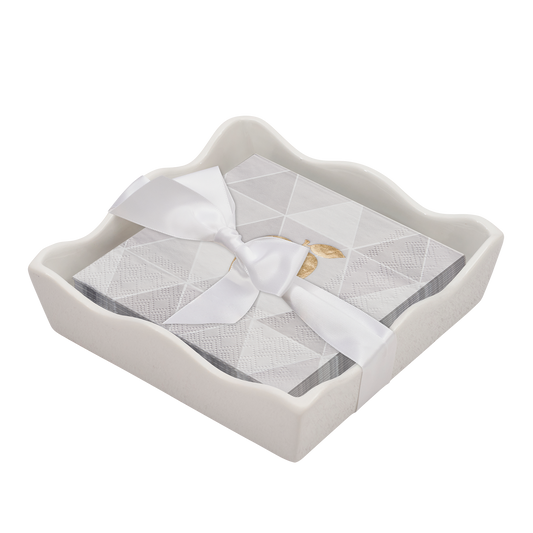 Ceramic Wave Napkin Tray with Cocktail Napkin - Golden Apple
