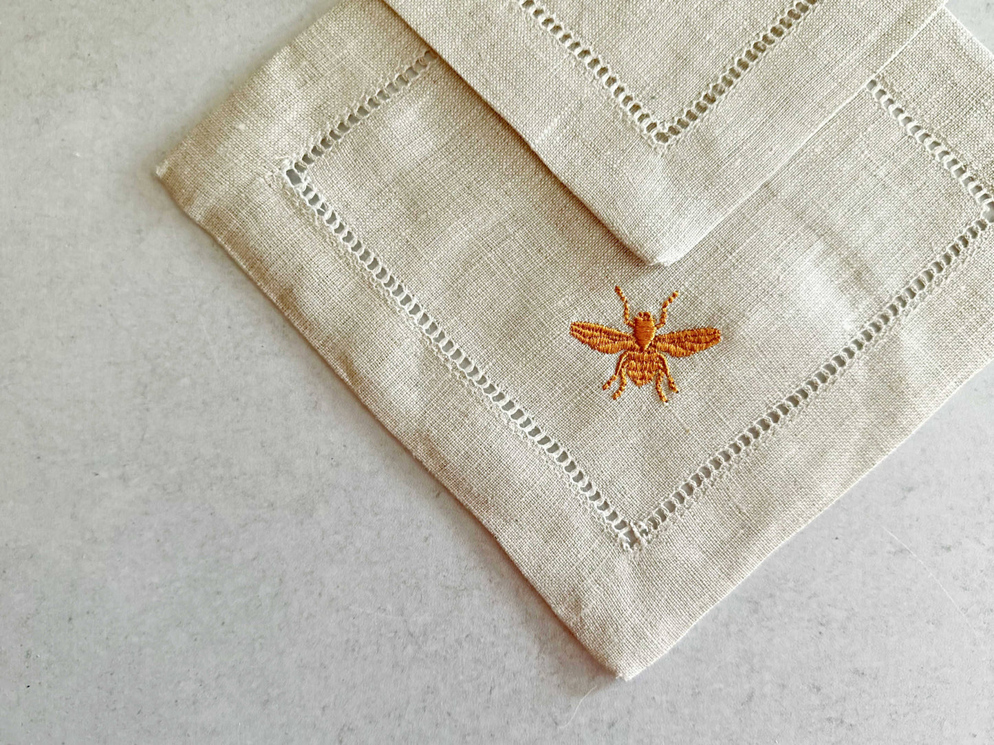 Bee Linen Cocktail Napkins/Coasters - Set of 4 Honey