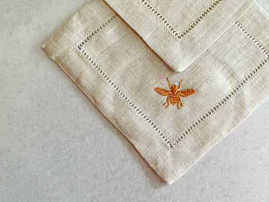 Bee Linen Cocktail Napkins/Coasters - Set of 4 Honey