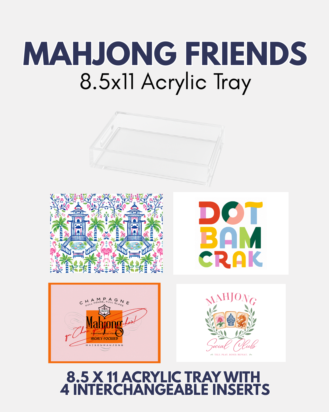 Mahjong Tray with 4 Interchangeable Inserts – 8.5 x 11inches