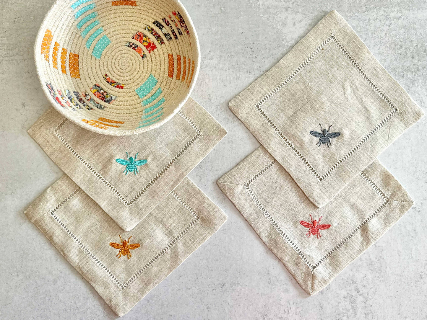 Bee Linen Cocktail Napkins/Coasters - Set of 4 Charcoal grey