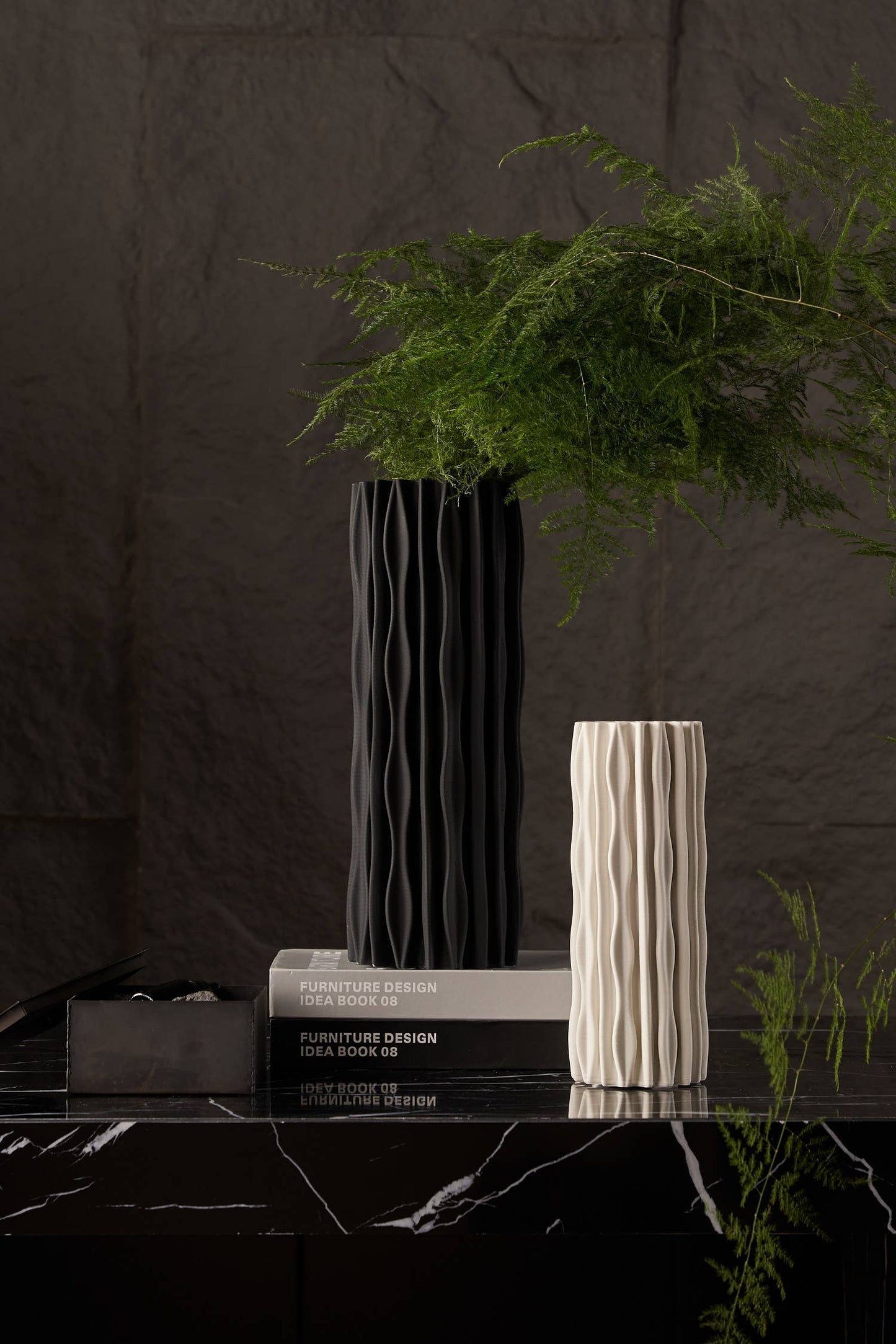 Lined Ceramic Vase Black - Large