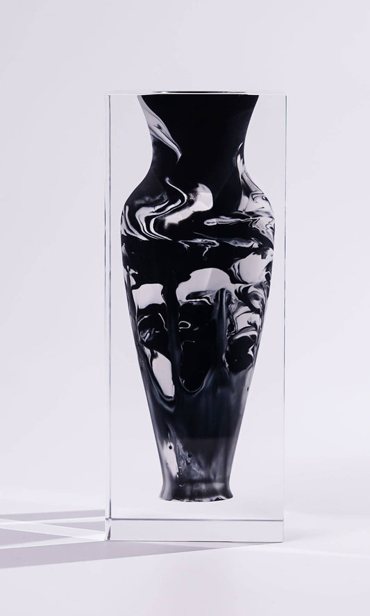 Tall Floating Bud Vase – Black Marble
