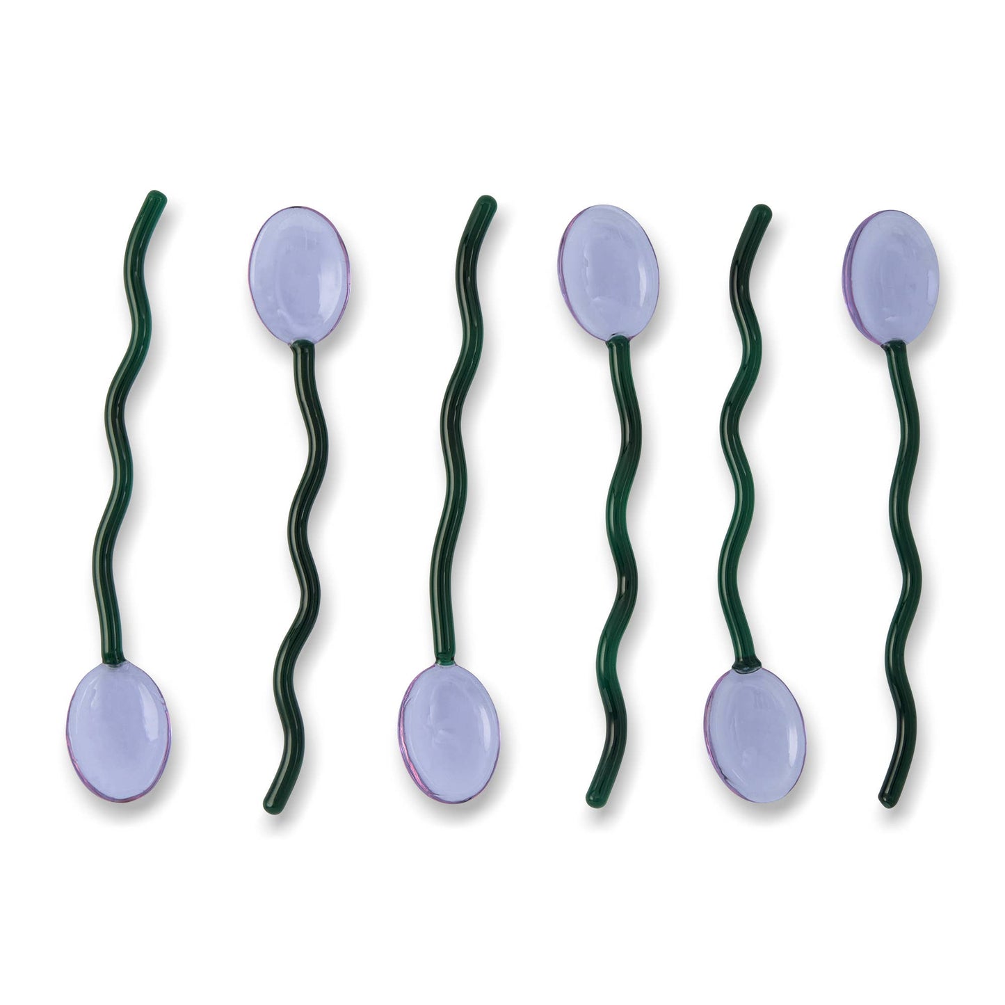 6pk Squiggle Handle Glass Spoons - Purple/Green