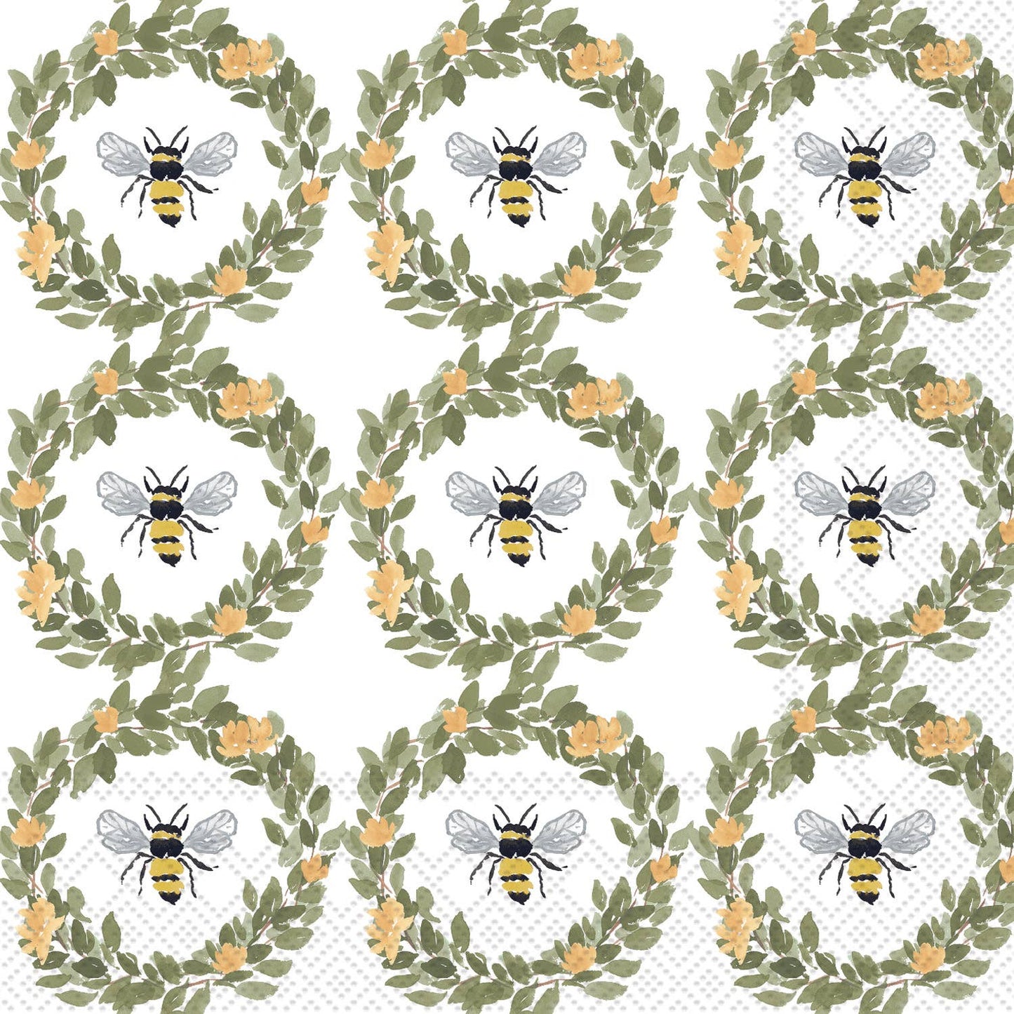Paper Cocktail Napkins 20 Ct Bee Wreath Pattern