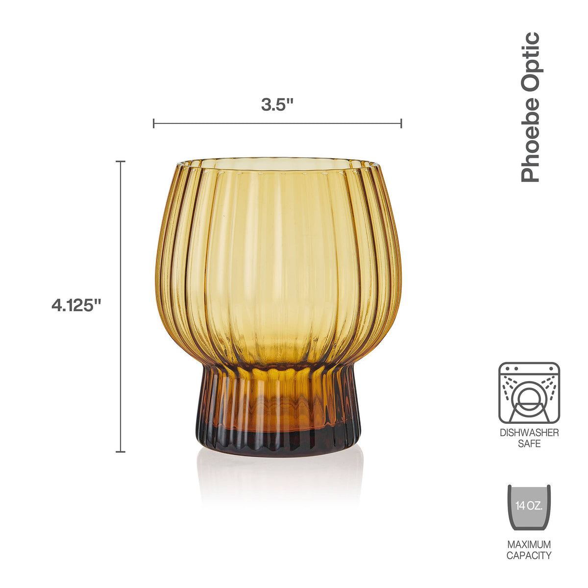 Phoebe Optic Amber Double Old Fashioned Glasses, Set of 4