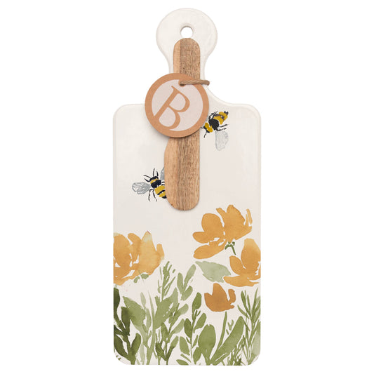 Bee Field CUTErie Personal Cheese Board & Wood Spreader Set