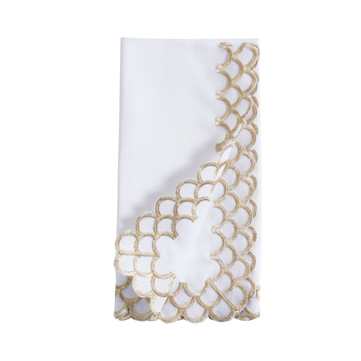 Gold Scalloped Edge Embroidered Napkin - Set of 4