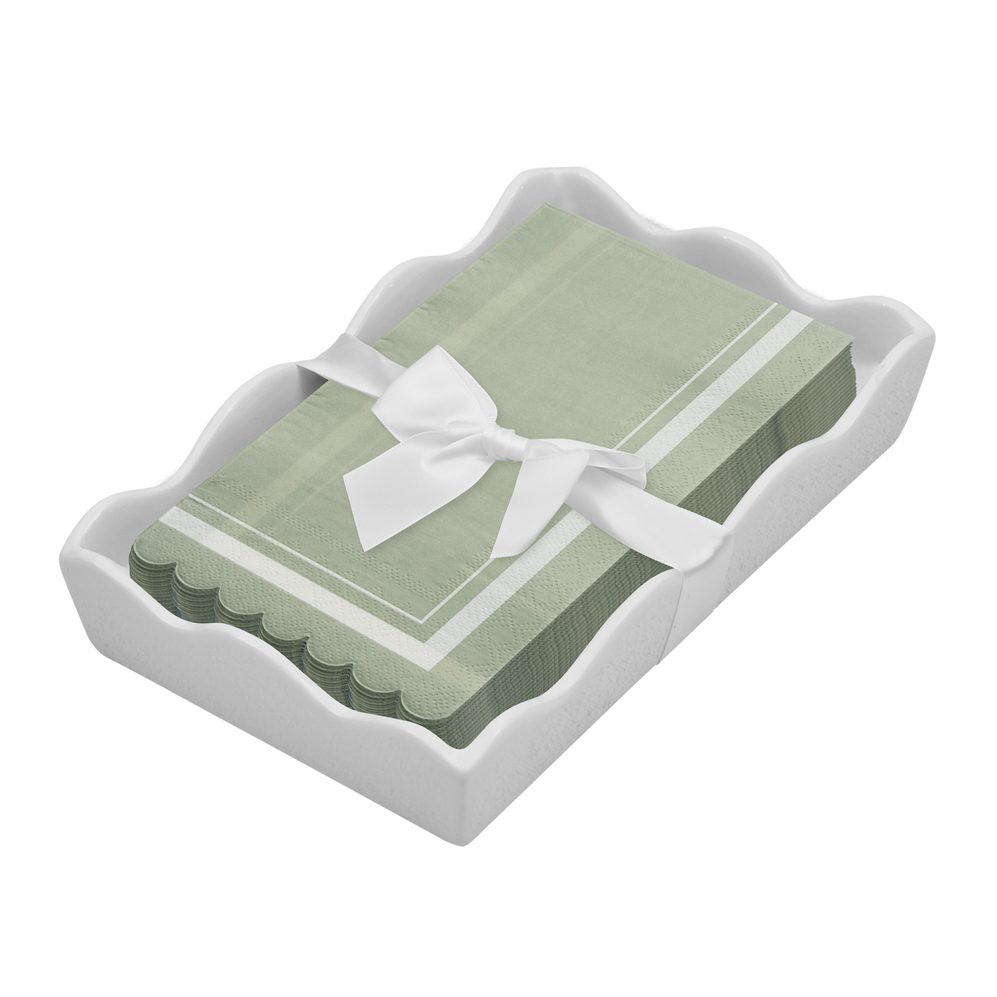 Ceramic Guest Towel Napkin Tray - Scalloped Edge Sage