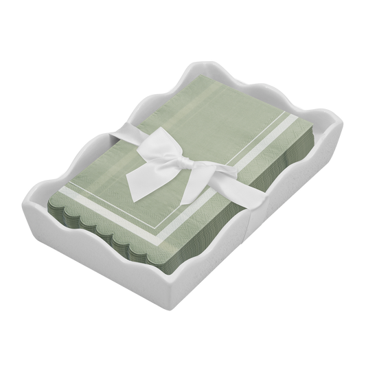 Ceramic Guest Towel Napkin Tray - Scalloped Edge Sage