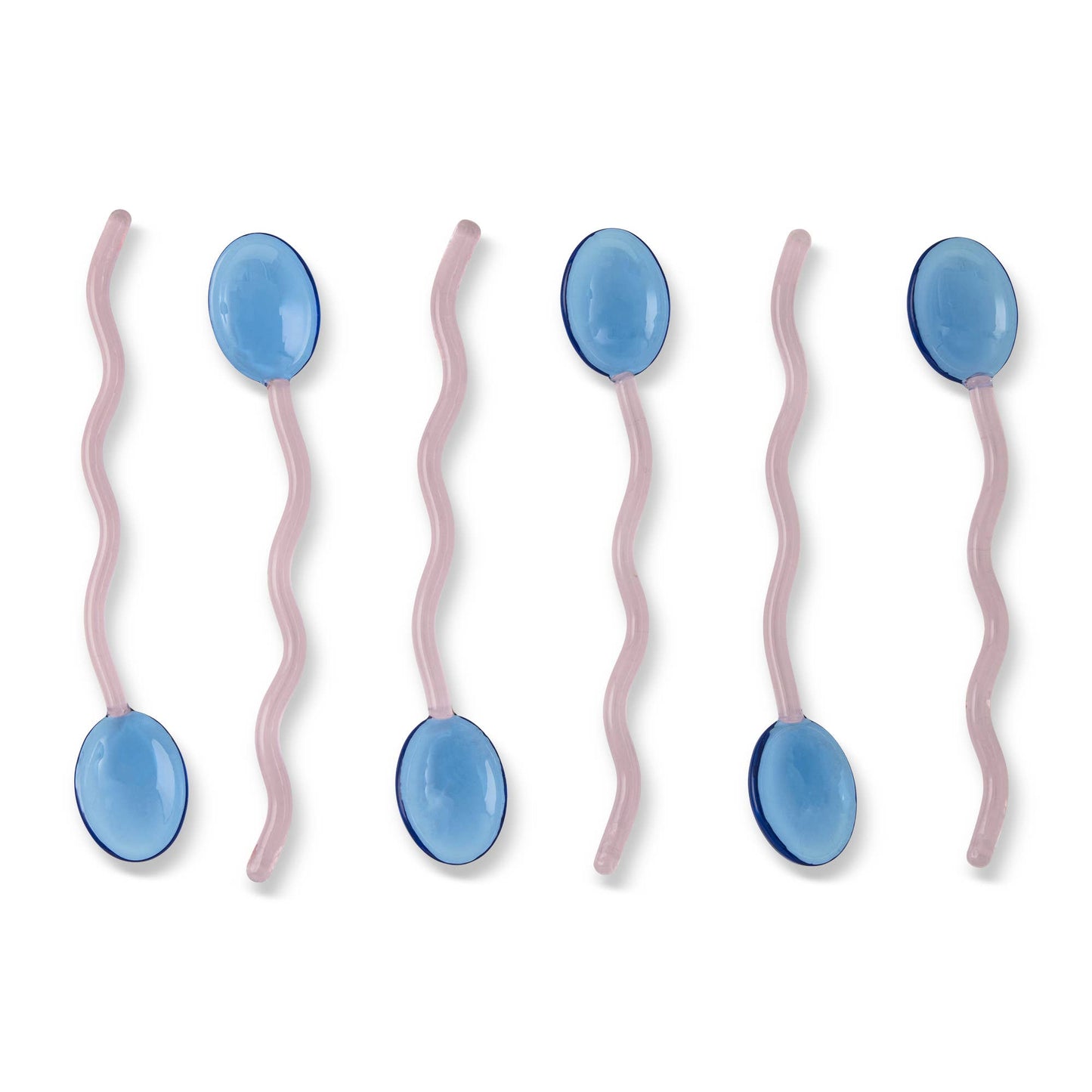 6pk Squiggle Handle Glass Spoons - Blue/Pink