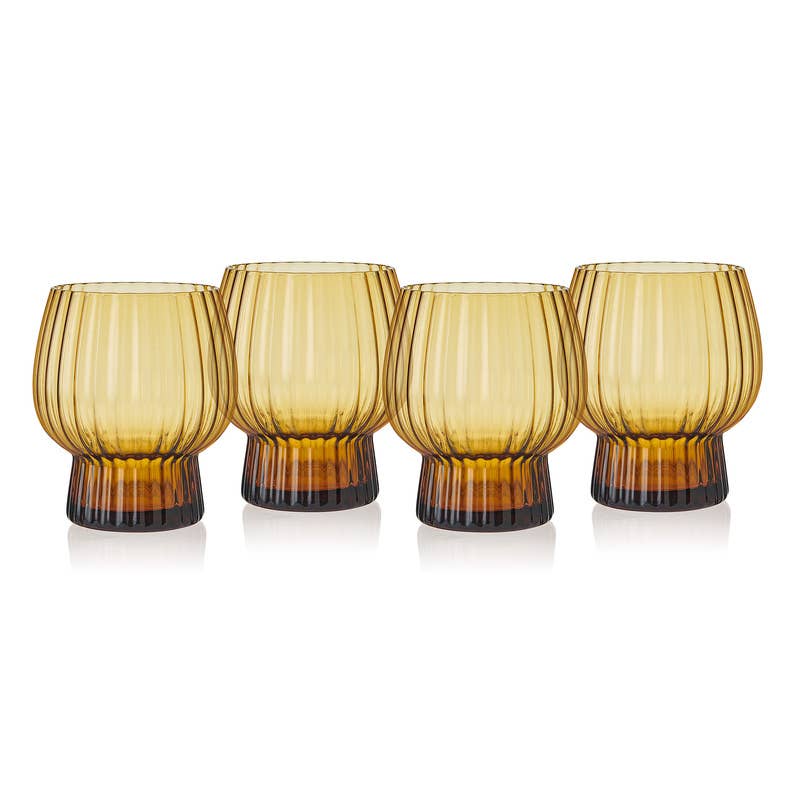 Phoebe Optic Amber Double Old Fashioned Glasses, Set of 4