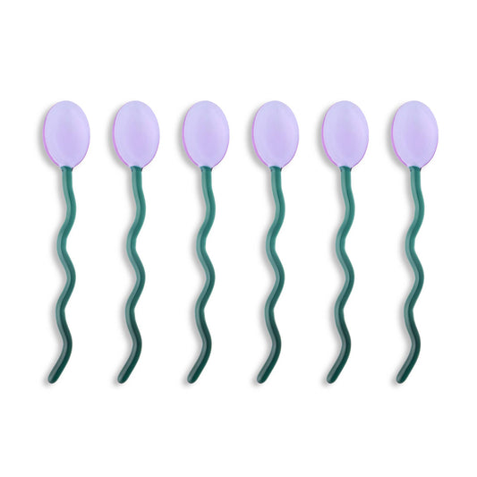 6pk Squiggle Handle Glass Spoons - Purple/Green