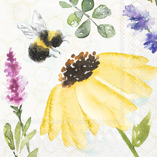 Paper Cocktail Napkins Pack of 20 Summer Bees cream
