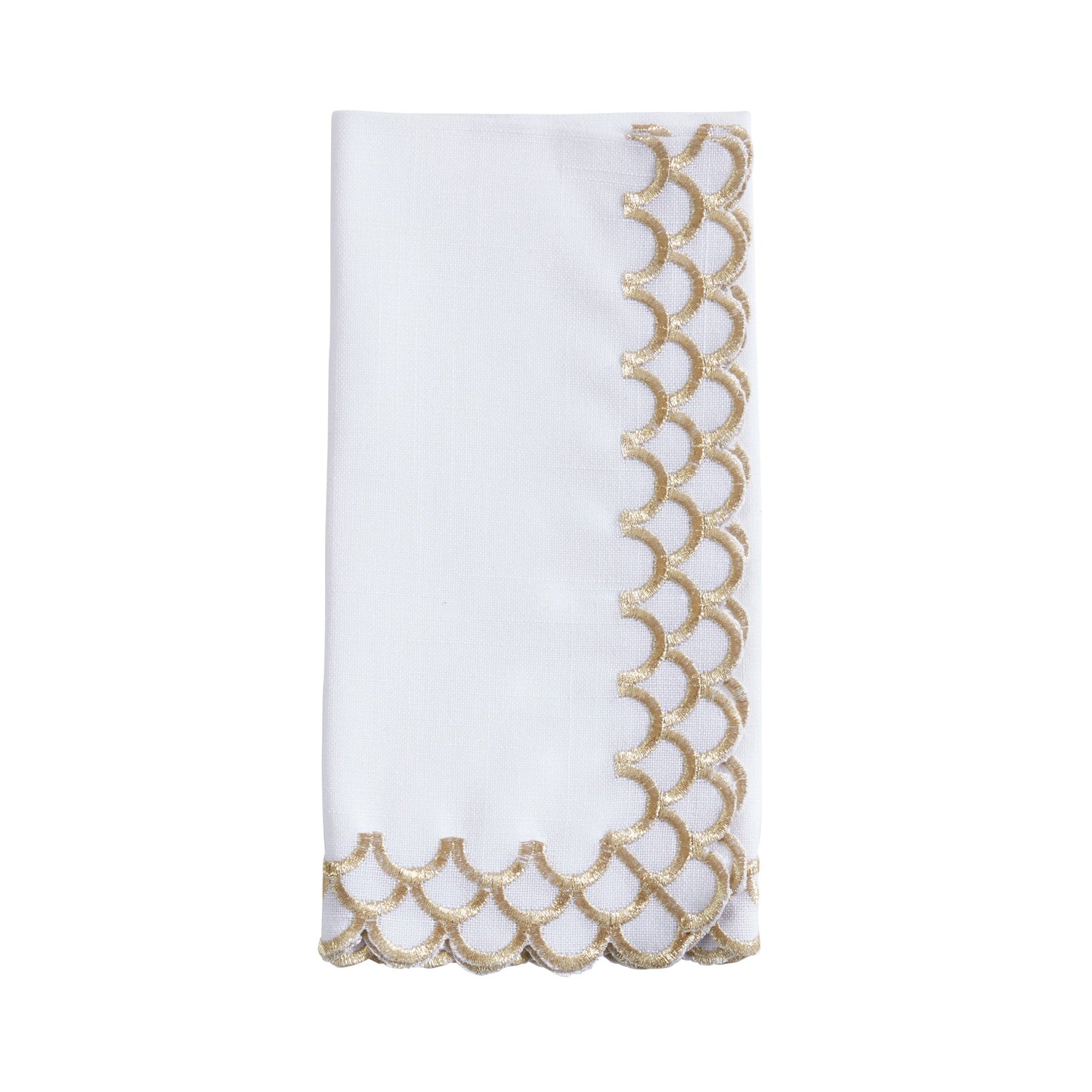 Gold Scalloped Edge Embroidered Napkin - Set of 4
