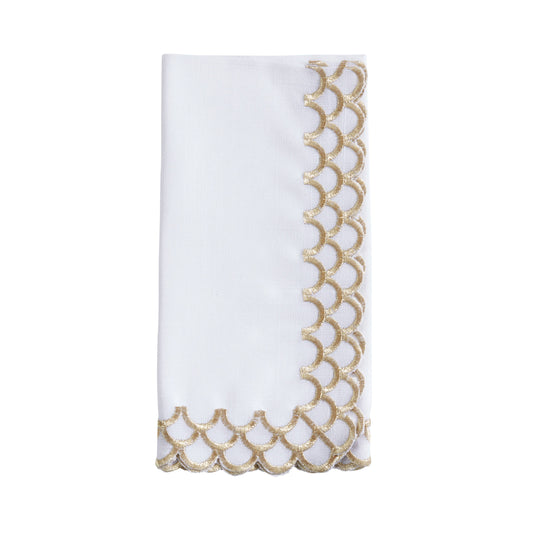 Gold Scalloped Edge Embroidered Napkin - Set of 4