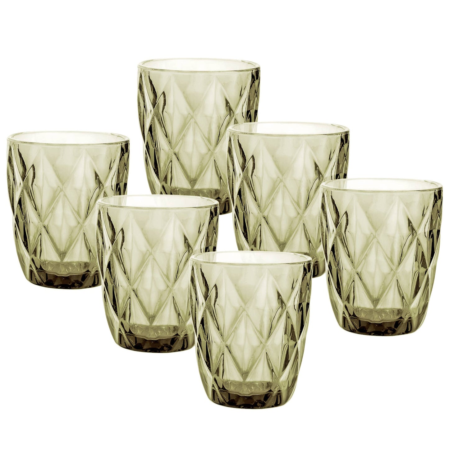 Hexagon Cut Green Glasses - Set of 6