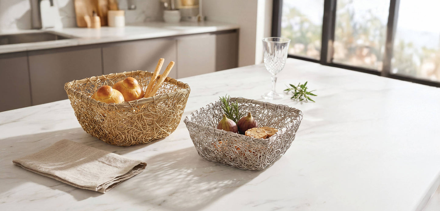 Mesh Square Bread Basket - Silver