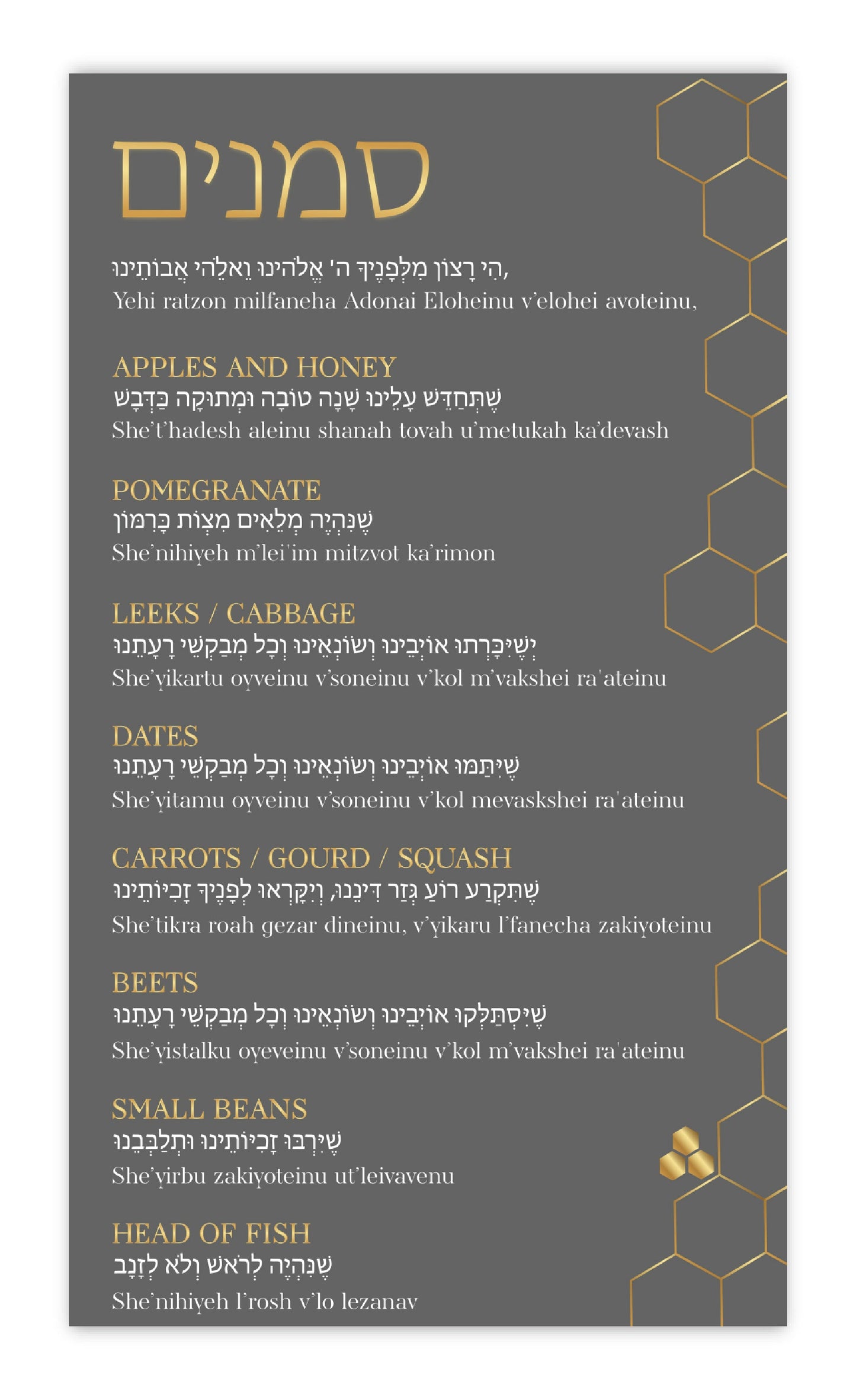 ROSH HASHANA SIMANIM CARDS
