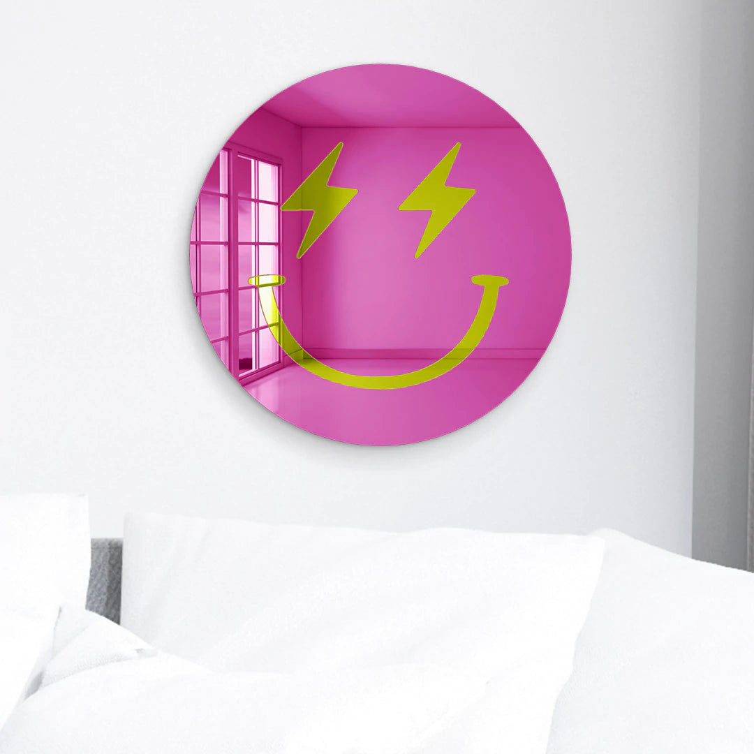 Happy Face Lightning Bolt Eyes - Acrylic Wall Art