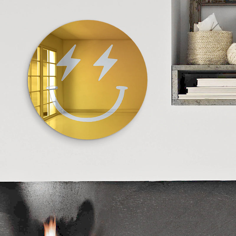 Happy Face Lightning Bolt Eyes - Acrylic Wall Art