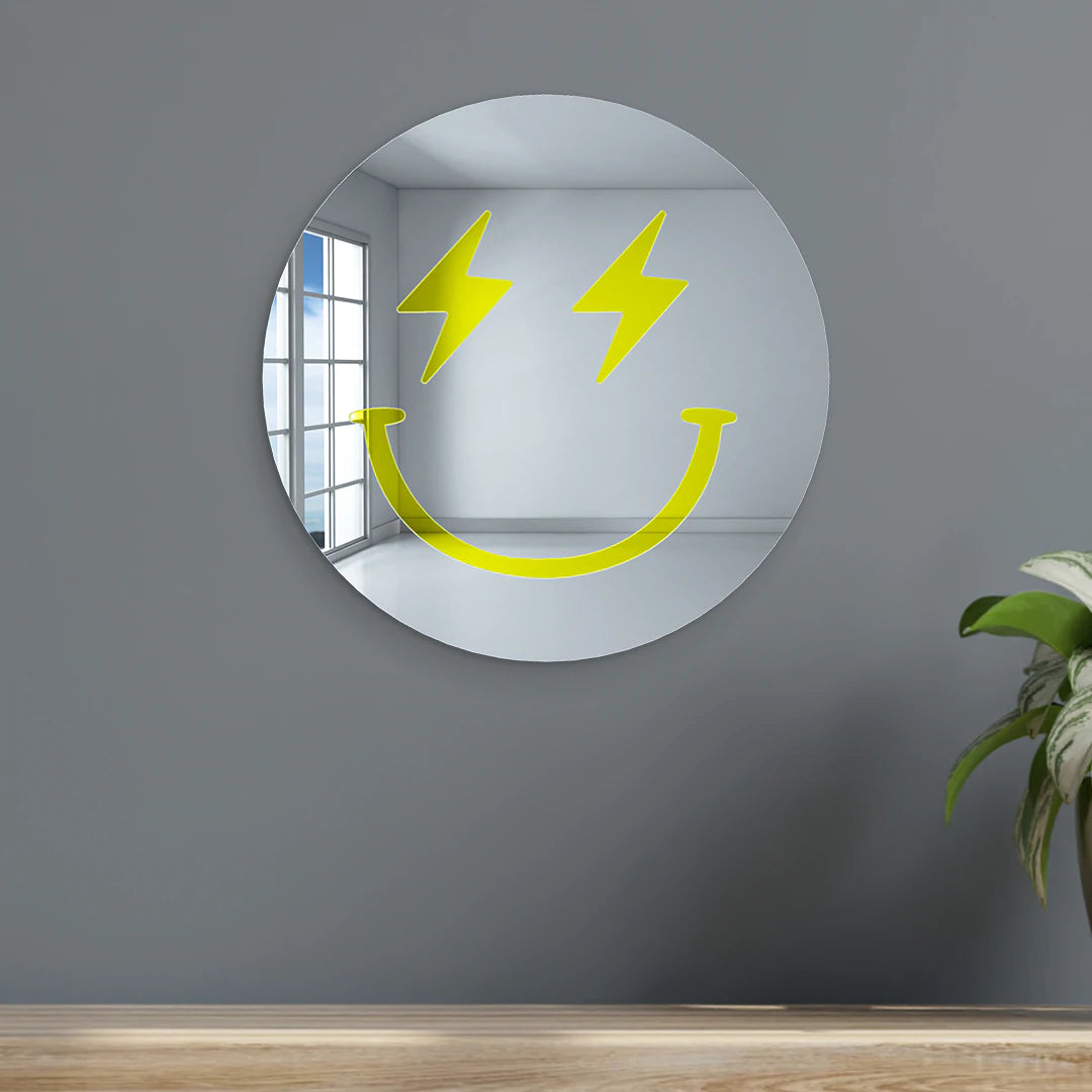 Happy Face Lightning Bolt Eyes - Acrylic Wall Art