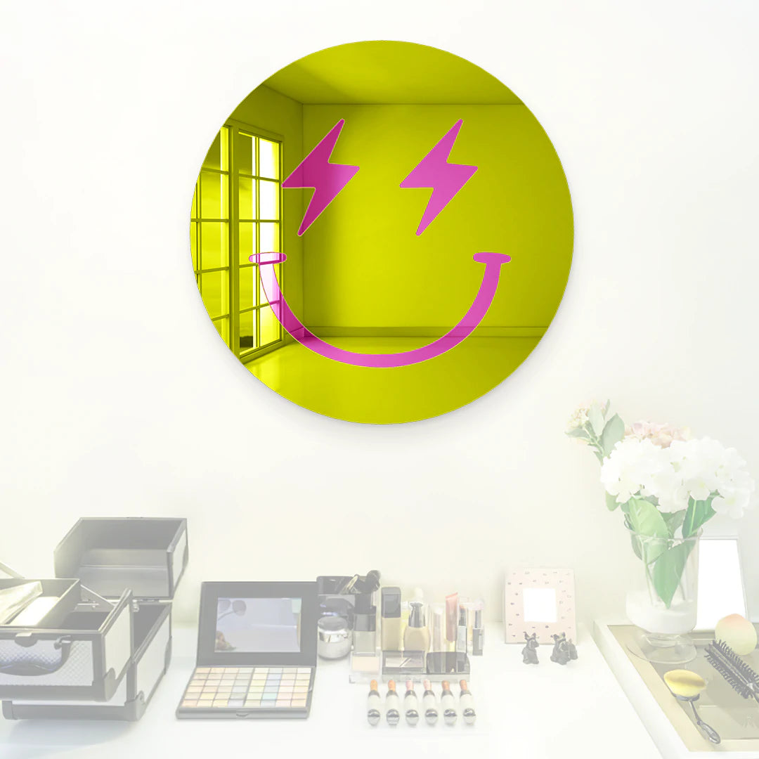 Happy Face Lightning Bolt Eyes - Acrylic Wall Art