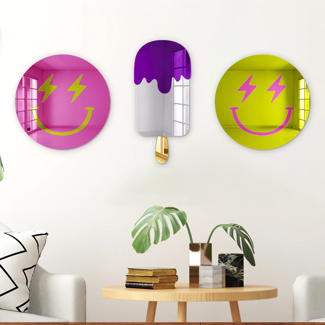 Happy Face Lightning Bolt Eyes - Acrylic Wall Art