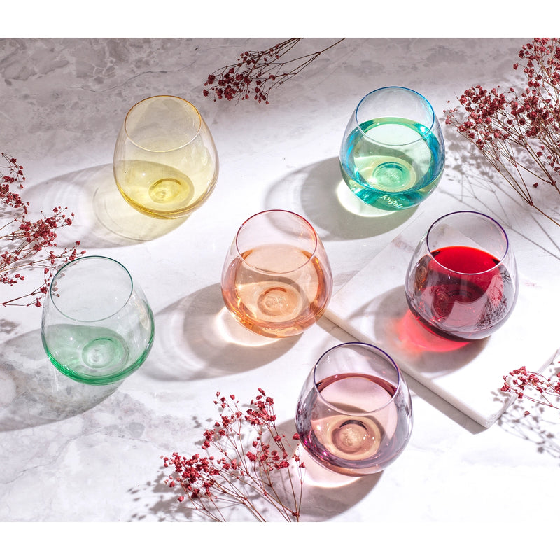 Stemless Colored Wine Glass Set