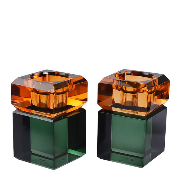 Pair of 3” Two Tone Candleholders: ORANGE/GREEN