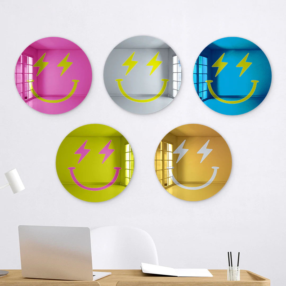 Happy Face Lightning Bolt Eyes - Acrylic Wall Art