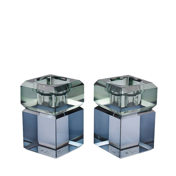 Pair of 3” Two Tone Candleholders: Navy/Emerald