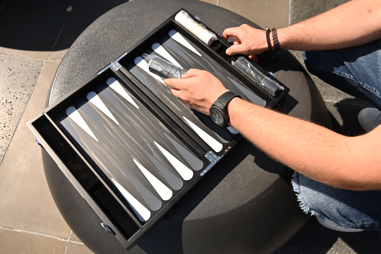 Lacquered Portable Backgammon Set