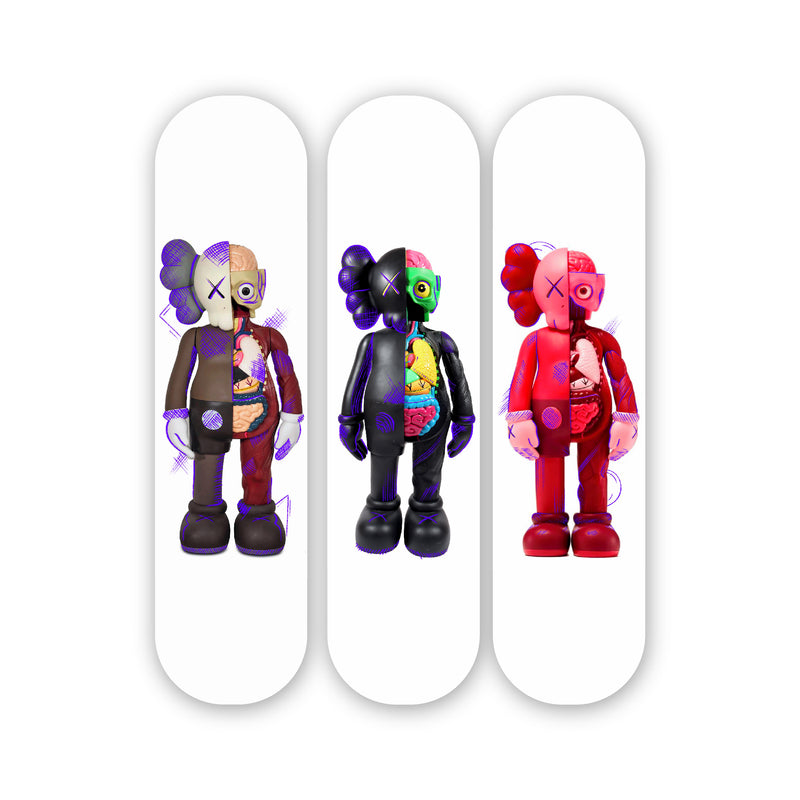 Multi Kaws Inspired Set of 3 - Acrylic Skate Wall Art